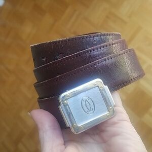 Vintage Cartier Belt Buckle With Original Cartier Mahogany Leather Strap